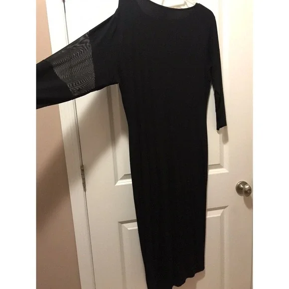 ASOS | Dresses | Asos Black Bodycon Midi Dress Us 8 All Black Sheer Sleeve  Stretch Jersey Lbd | Poshmark
